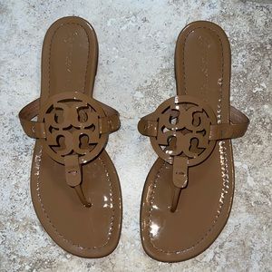 Tory Burch Miller Sand Patent Leather Sandals Size 10